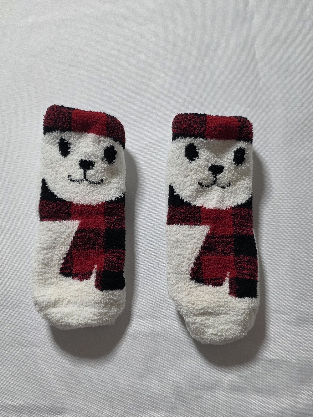 Snoozie's! Kids Cozy Polar Bear Slipper Socks in Red Plaid